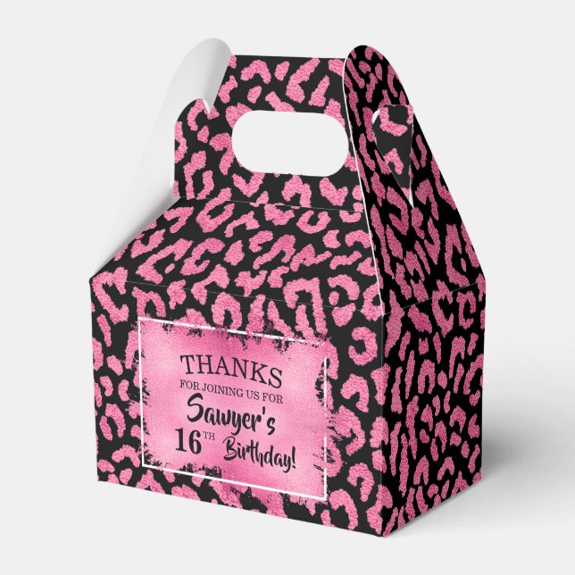 Girly Pink Leopard Gable Geschenkschachtel (Vorderseite)