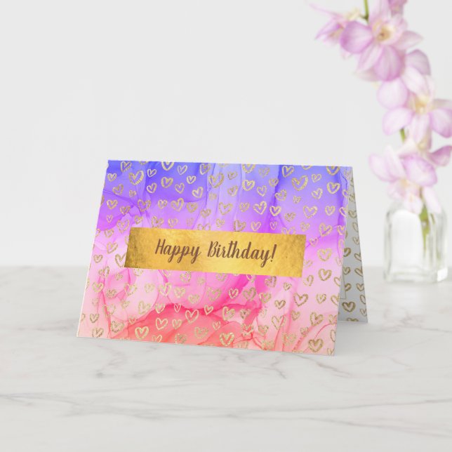 Girly Pink Lila Gold Herzchen Custom Geburtstag Karte (Orchidee)
