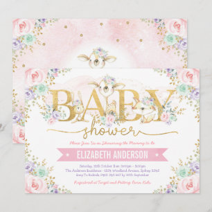 Girly Pink Lila Mint Woodland Forest Baby Dusche Einladung