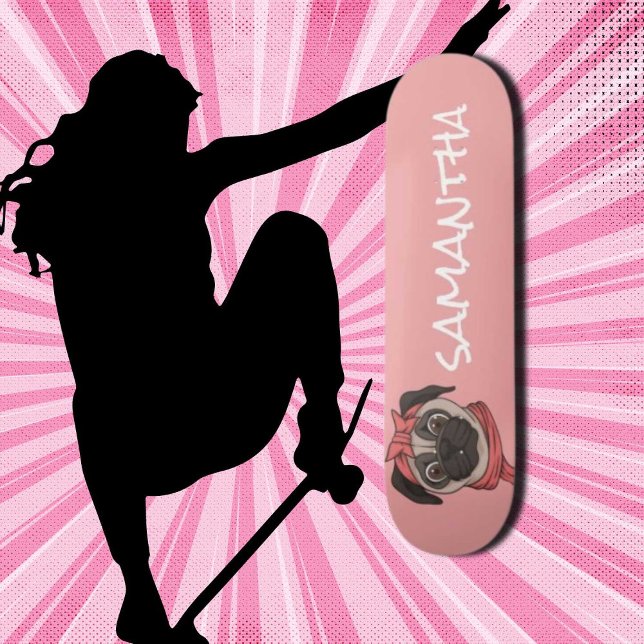 Girly Pink lustiger niedlicher Mops Skateboard (Original and best online Zazzle skateboard shop- Urban Warrior)