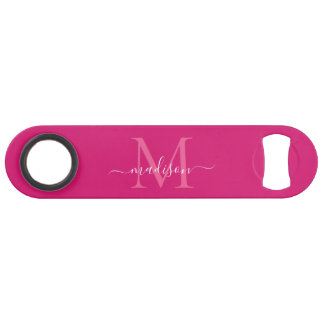 Girly Pink Magenta White Monogram Elegantes Skript Speed Flaschenöffner