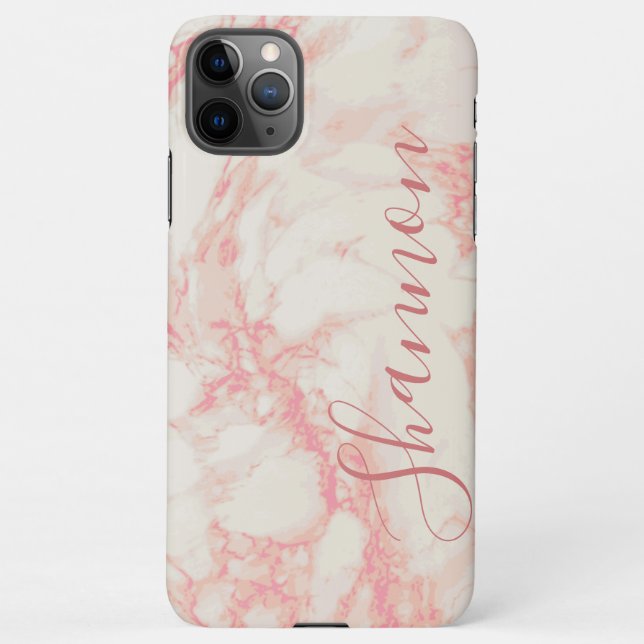 Girly Pink Marbled Beautiful Marble Individuelle N iPhone Hülle (Rückseite)