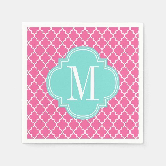 Girly Pink marokkanische Fliesen Gitter Personalis Serviette (Vorderseite)