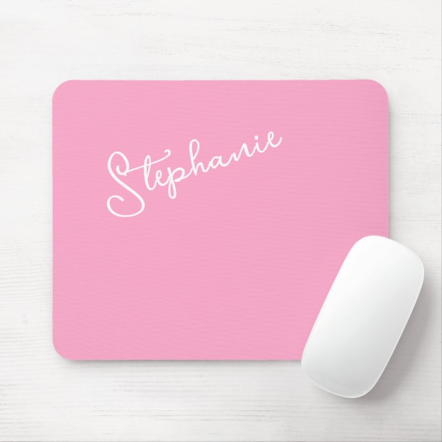 Girly Pink Minimalist Script Personalized Name  Mousepad (Mit Mouse)