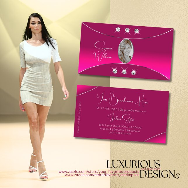 Girly Pink mit Silberdekor Diamanten und Foto Visitenkarte (Von Creator hochgeladen)