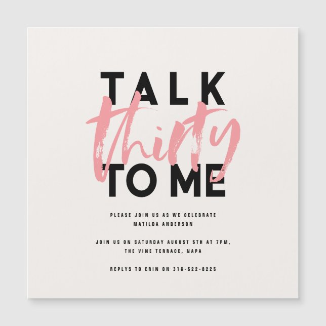 Girly pink moderne minimale Typografie 30. Magnetkarte (Vorderseite)