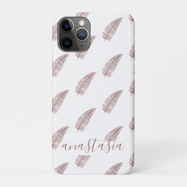 Girly Pink Monogram Feathers Pattern Case-Mate iPhone Hülle (Rückseite)