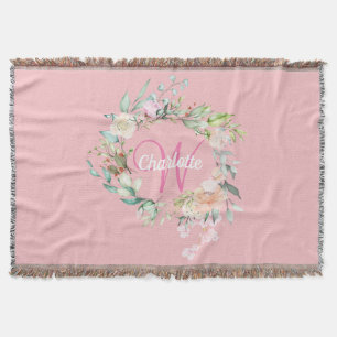 Girly Pink Monogram Script Initial Summer Rose Decke