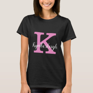 Girly Pink Monogram und White Script Name Dark T-Shirt