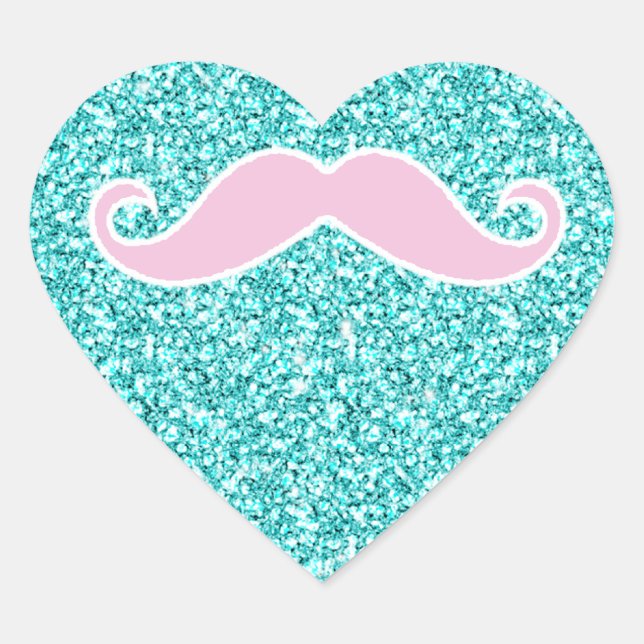 GIRLY PINK MUSTACHE ONTEAL GLITZER EFFEKT Herz-Aufkleber (Vorderseite)