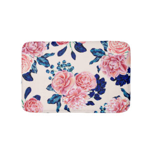 Girly Pink Navy Blue Country Blume Badematte