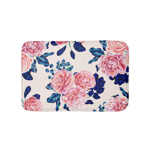 Girly Pink Navy Blue Country Blume Badematte (Vorderseite)