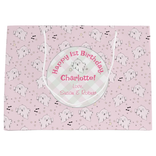 Girly Pink Niedlich Ghosts Baby Halloween 1. Gebur Große Geschenktüte (Vorderseite)