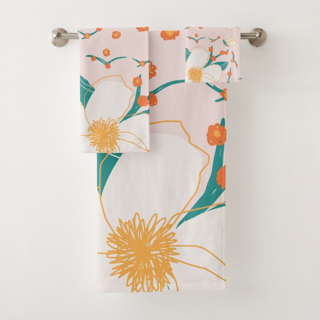 Girly-pink-Niedlich-nahtlos-botanisches Muster Badhandtuch Set (Insitu)
