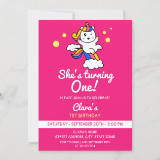 Girly Pink Niedlich Rainbow Unicorn Einladung