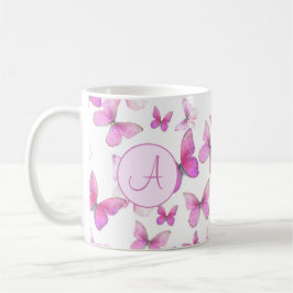 Girly Pink Pastel Butterfets Custom Mit Monogramm Kaffeetasse