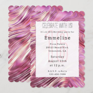 Girly Pink Pearl Rose Gold Glam Sweet 16 Einladung
