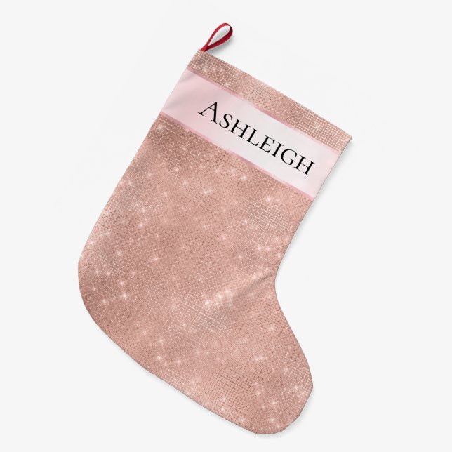 Girly Pink Pearl Rose Großer Weihnachtsstrumpf (Vorderansicht (hängend))