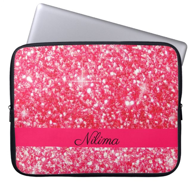 Girly Pink Personalised name trendy falsch glitter Laptopschutzhülle (Vorderseite)