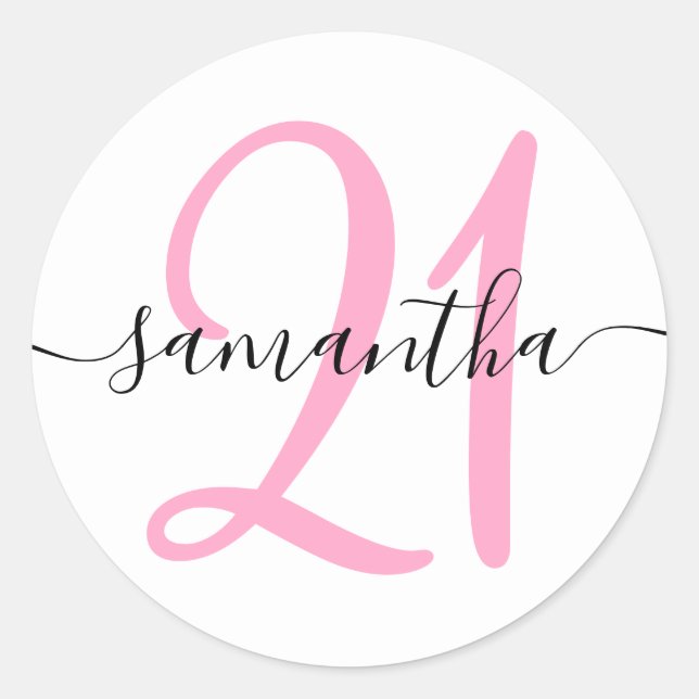Girly Pink Personalisiert 21 Runder Aufkleber (Vorderseite)