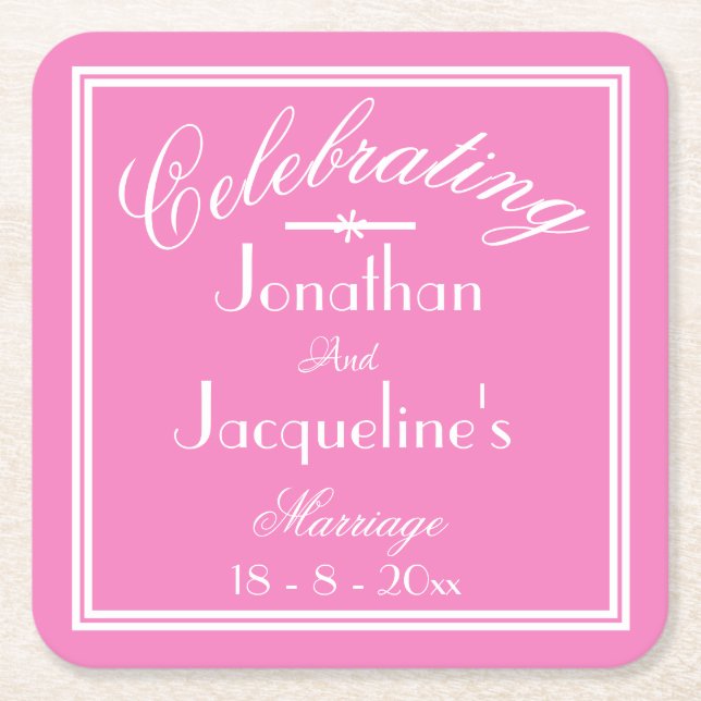Girly Pink Personalisiert Chic Wedding Untersetzer (Vorderseite)