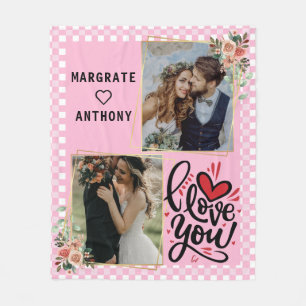 Girly Pink Personalisiert Couple Foto und Namen Fleecedecke