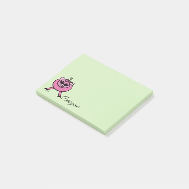 Girly Pink Pig Bonjour Post-it Klebezettel (angewinkelt)
