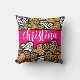 Girly Pink Playful Animal Print Herz Name Kissen
