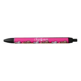 Girly Pink Playful Animal Print Herz Name Kugelschreiber