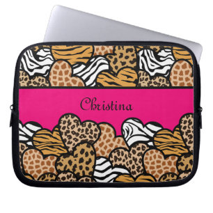 Girly Pink Playful Animal Print Herz Name Laptopschutzhülle