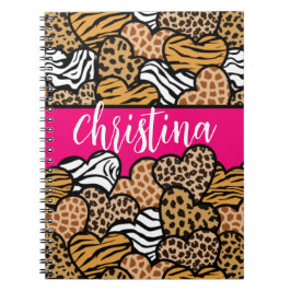 Girly Pink Playful Animal Print Herz Name Notizblock