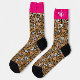 Girly Pink Playful Animal Print Herz Name Socken