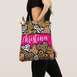 Girly Pink Playful Animal Print Herz Name Tasche