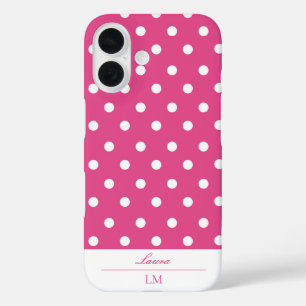 Girly Pink Polka Dot iPhone 16 Hülle