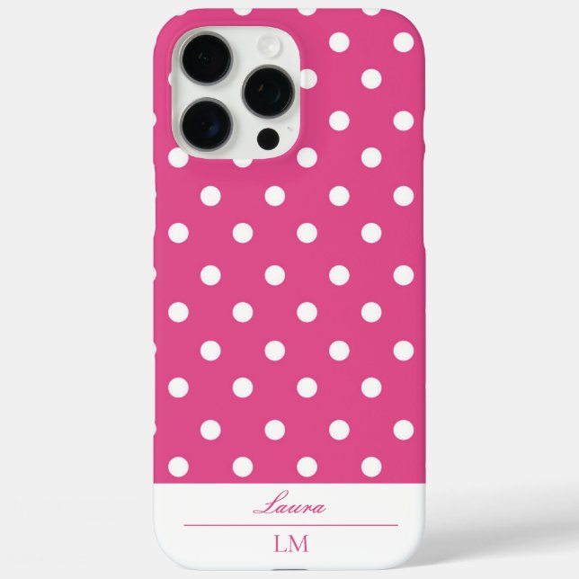 Girly Pink Polka Dot iPhone 16 Pro Max Hülle (Rückseite)