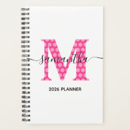 Girly Pink Polka Dot Monogram Planer