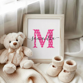 Girly Pink Polka Dot Monogram Poster