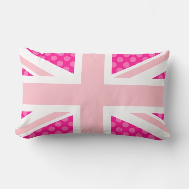 Girly Pink Polka Dot Union Jack Lendenkissen (Vorderseite)