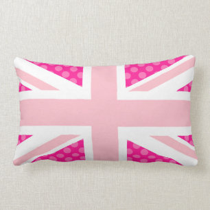 Girly Pink Polka Dot Union Jack Lendenkissen