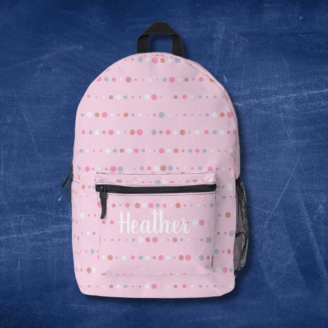 Girly Pink Polka Dots Monogram Name Bedruckter Rucksack (Von Creator hochgeladen)