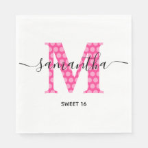 Girly Pink Polka Dotted Monogram Sweet 16