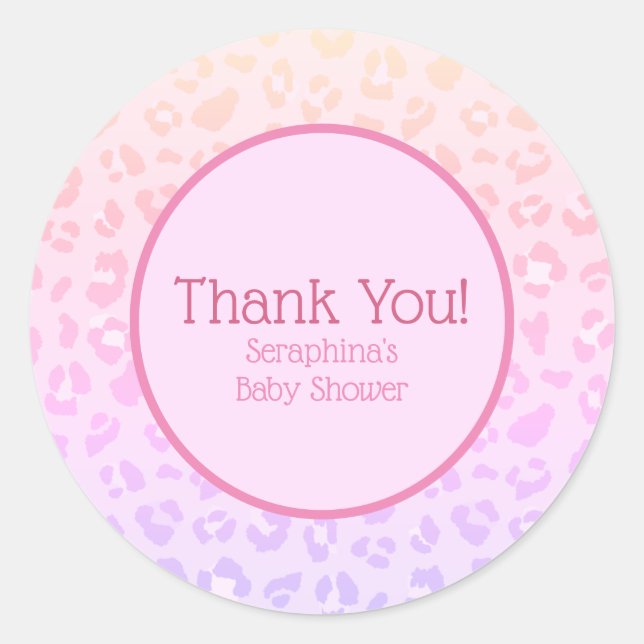 Girly Pink Rainbow Leopard Print Danke Classic Runder Aufkleber (Vorderseite)