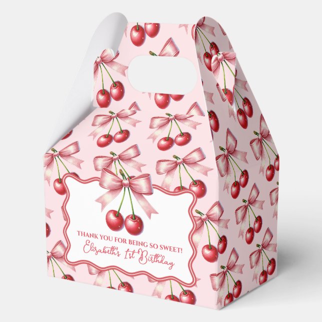Girly Pink Red Coquette Cherry Erster Geburtstag Geschenkschachtel (Vorderseite)