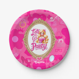 Girly Pink Retro Puppe Lass uns Geburtstag Party g Pappteller