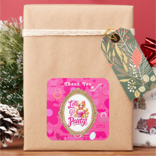 Girly Pink Retro Puppe Lass uns Geburtstag Party g Quadratischer Aufkleber