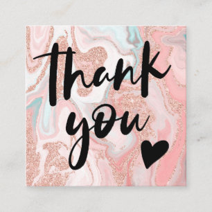 Girly pink Rosa Glitzer Marmor Chic Danke Quadratische Visitenkarte