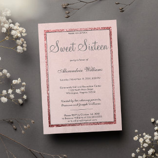 Girly pink Rosa Gold Silbergold Glitzer Sweet 16 Einladung