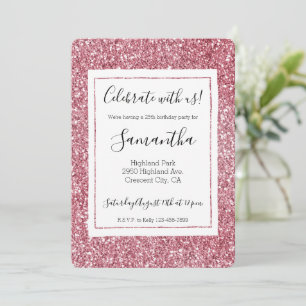 Girly Pink Rose Glitzer Einladung
