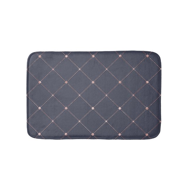 Girly Pink Rose Gold Diamond Navy Blue Geometric Badematte (Vorderseite)