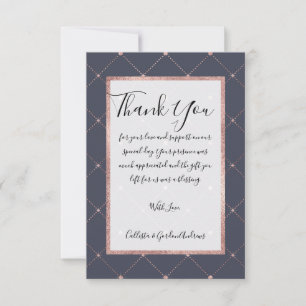 Girly Pink Rose Gold Diamond Navy Blue Geometric Dankeskarte